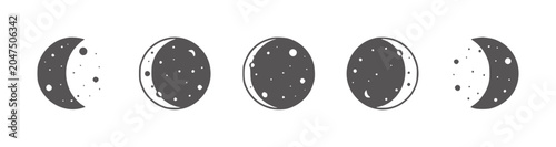 Photos Five dark grey moon phases with white dots white celestial night