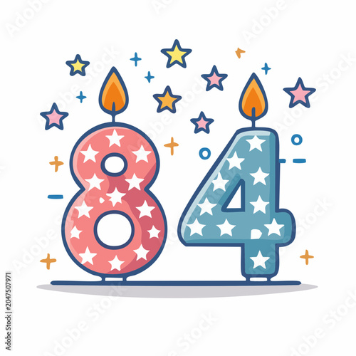 Number 84 Birthday Candles with Stars and Sparkles