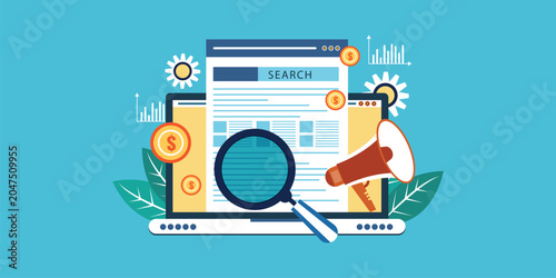 Concept for AdWords campaign, Search marketing, PPC advertising banner with icons