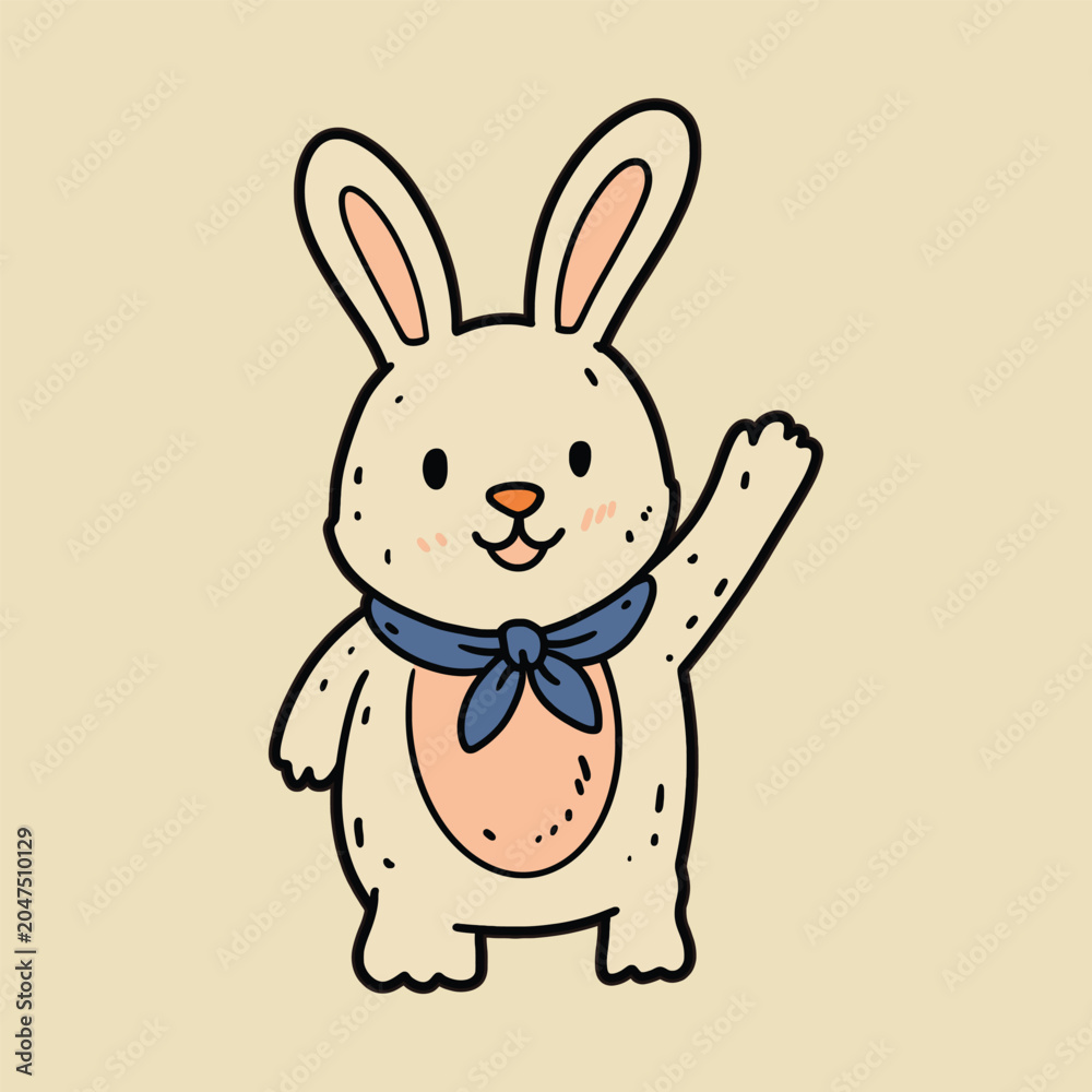 Fototapeta premium Cute Bunny Waving Hand Doodle Illustration
