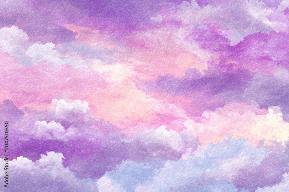 Fototapeta premium Pastel sky background purple watercolor painting.