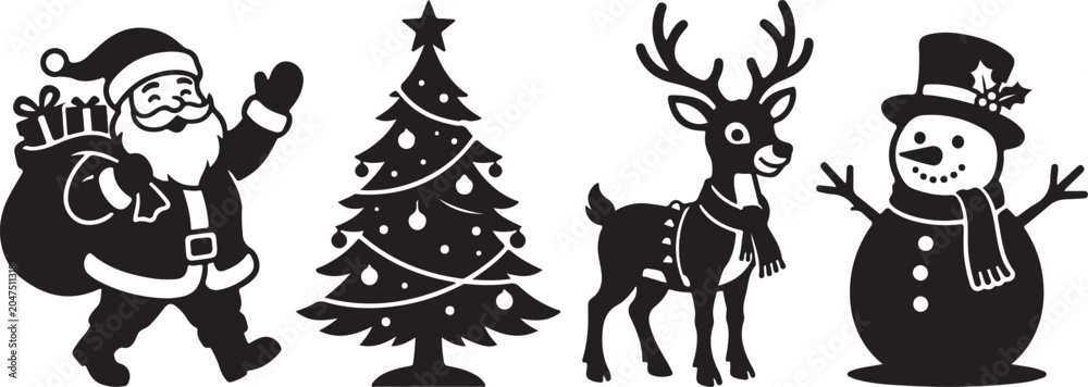 Fototapeta premium four holiday party silhouettes bundle black vector