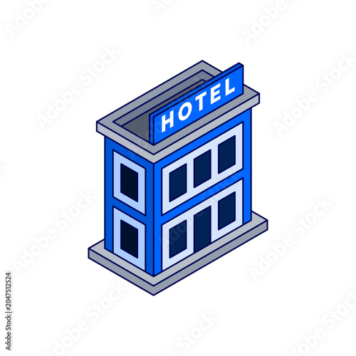 Isometric Hotel Vector Icon Illustration.