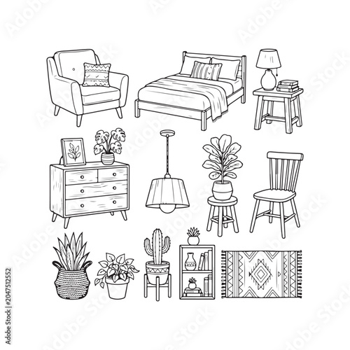 WebLine Art Home Interior Furniture Illustration