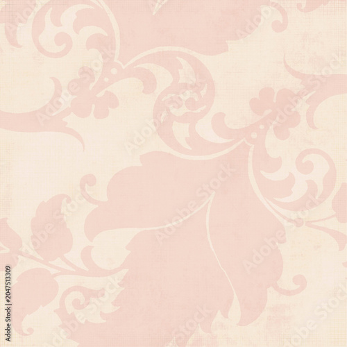 Принти на полотні Cream and blush vintage floral damask background with elegant ornamental leaves