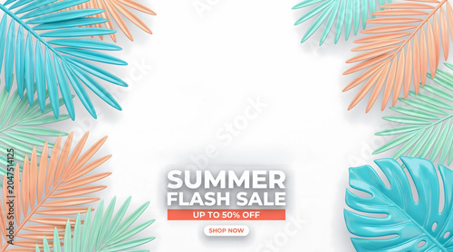 Summer Flash Sale Social Media Template with Tropical Discount Symbol