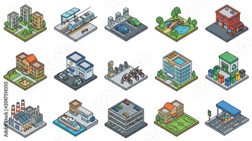 Isometric Pixel Art Buildings and City Structures