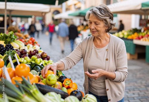 Senior Woman Smiling at Local Farmer's Market