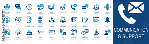 Bild auf Leinwand Communication and support solid icon set