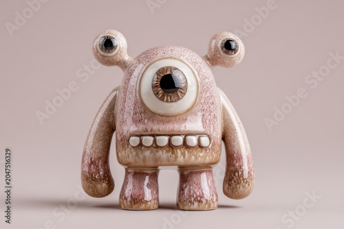 Handmade clay figure featuring uneven limbs and textured glazed surface with whimsical character