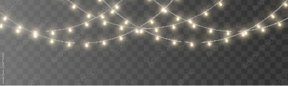 Fototapeta premium Festive string lights garland vector illustration bright. Colorful bulbs shine on transparent background. Ideal for posters cards and ads.