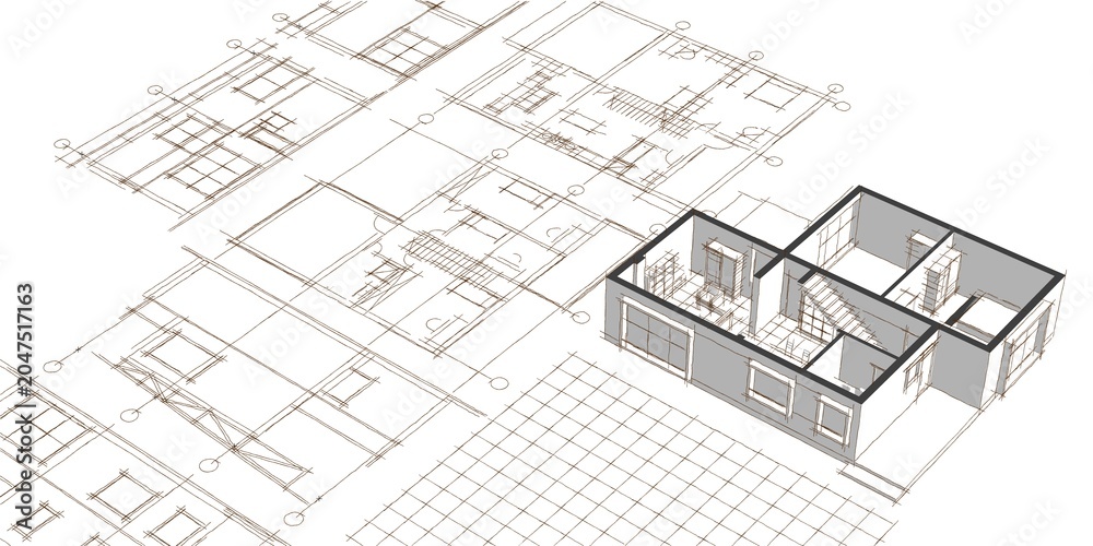 Fototapeta premium house architectural project sketch 3d illustration