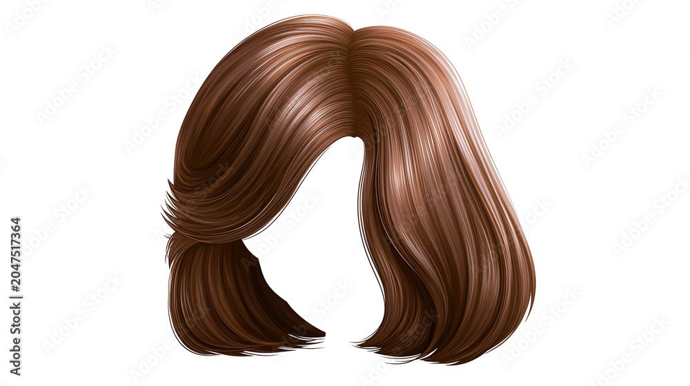 Fototapeta premium Brown layered bob hairstyle with highlights, isolated on transparent background