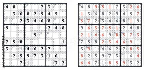 Quadro su tela Sudoku puzzle grid template featuring filled and empty squares