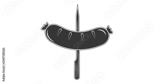 Foto A stylized monochrome illustration of a grilled sausage impaled on a sharp metal skewer