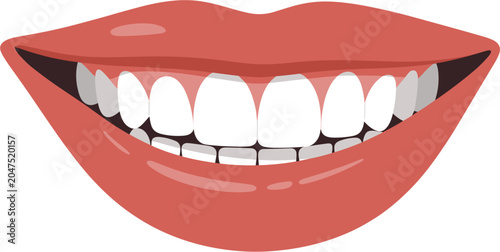 Smiling mouth with healthy teeth vector illustration, dental care and oral hygiene concept