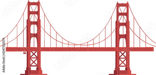 Golden Gate suspension bridge vector illustration, iconic landmark architecture and transportation infrastructure design