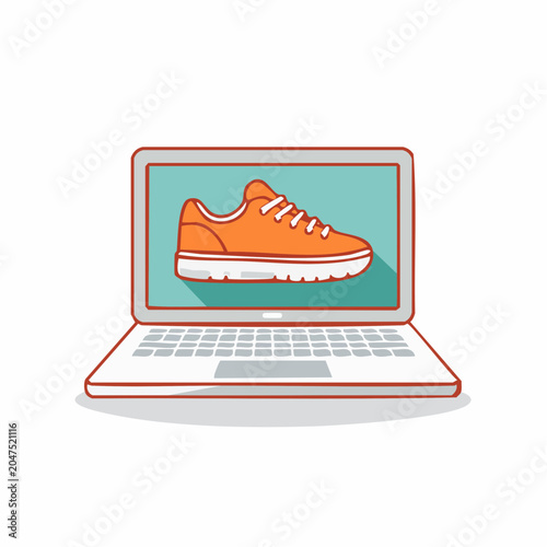 Laptop Displaying Orange Sneaker for Online Shopping