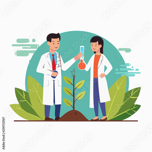 Scientists Studying Plant Growth with Test Tubes