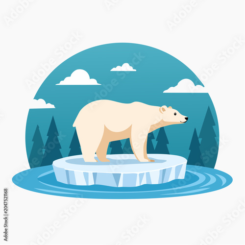 Polar Bear on Ice Floe in Arctic Landscape