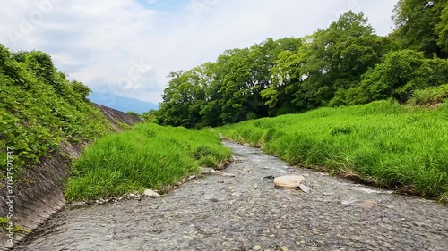 緑豊かな山々と渓谷を流れる清流が美しい日本の自然風景素材