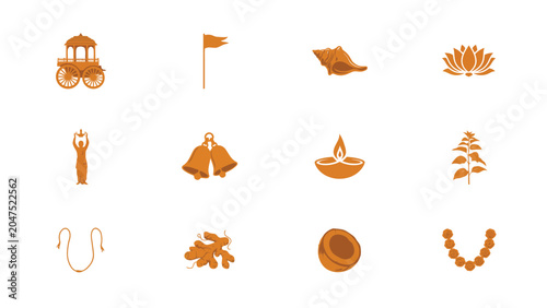 Foto Hindu puja ceremony set with indian traditional elements