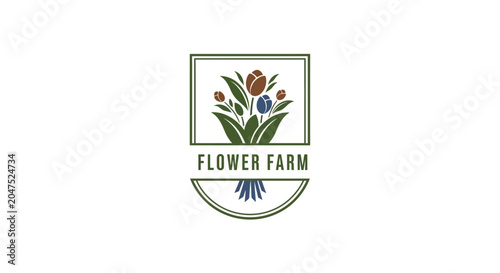 Bild auf Leinwand Flower Farm Logo With Tulips.