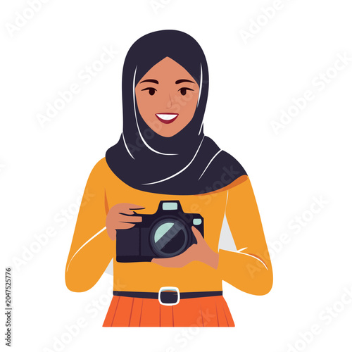 Woman in Hijab Holding a Camera