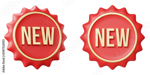 Cuadro en lienzo 3D illustration of a red badge featuring golden NEW letters