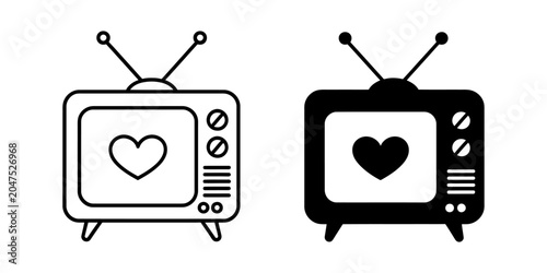 Vector of two old televisions with hearts on the screen in.