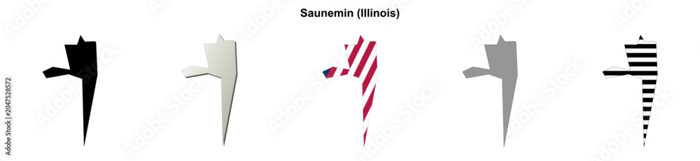 Fototapeta premium Saunemin (Illinois) blank outline map set