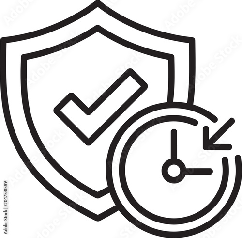 Shield with check mark and clock icon for security and time management concept  symbolizing protection and efficiency