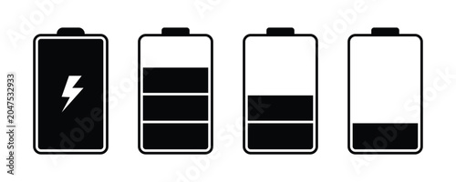 Cuadro en lienzo Battery Full Charge and Low Charge vector icon set