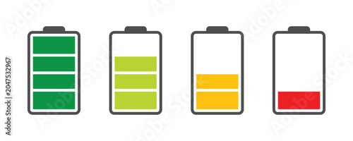 Cuadro en lienzo Battery Full Charge and Low Charge vector icon set