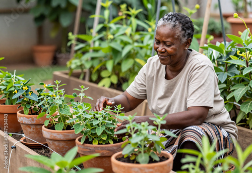 African Elderly Woman Cultivating Herbal Medicine