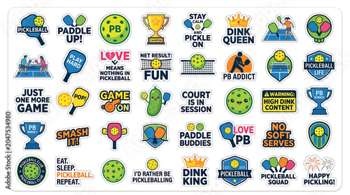 pickleball stickers and words collection.