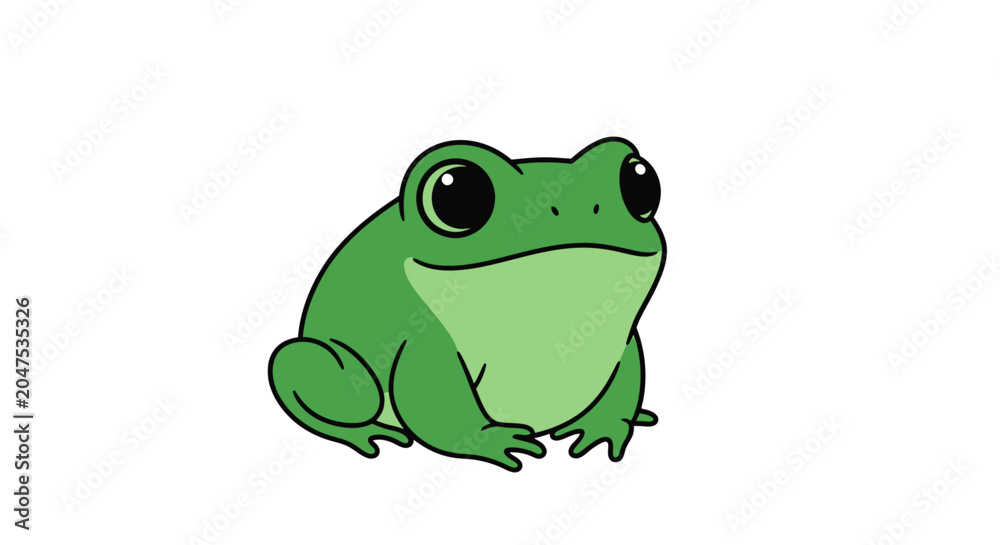 Φωτογραφία Green Frog Sitting Cartoon Character.