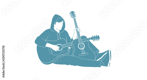 Fotografie Person Playing Acoustic Guitar Sitting.