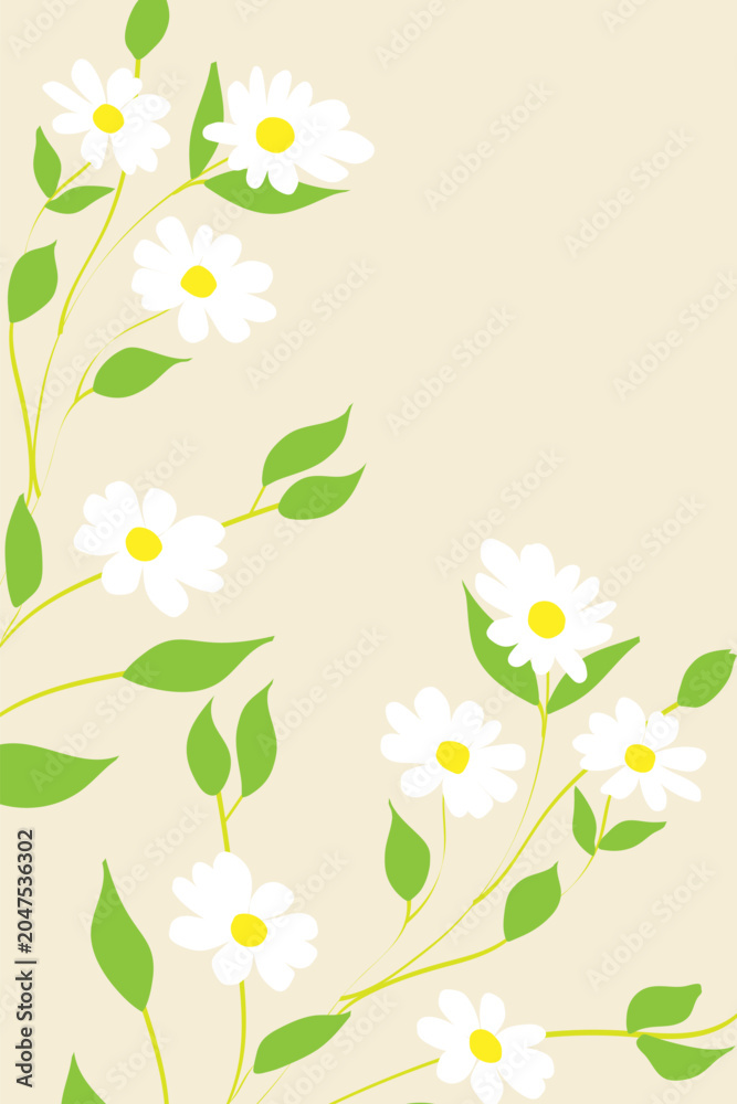 Fototapeta premium Daisy Floral Border Background with Copy Space and Wildflower Branches