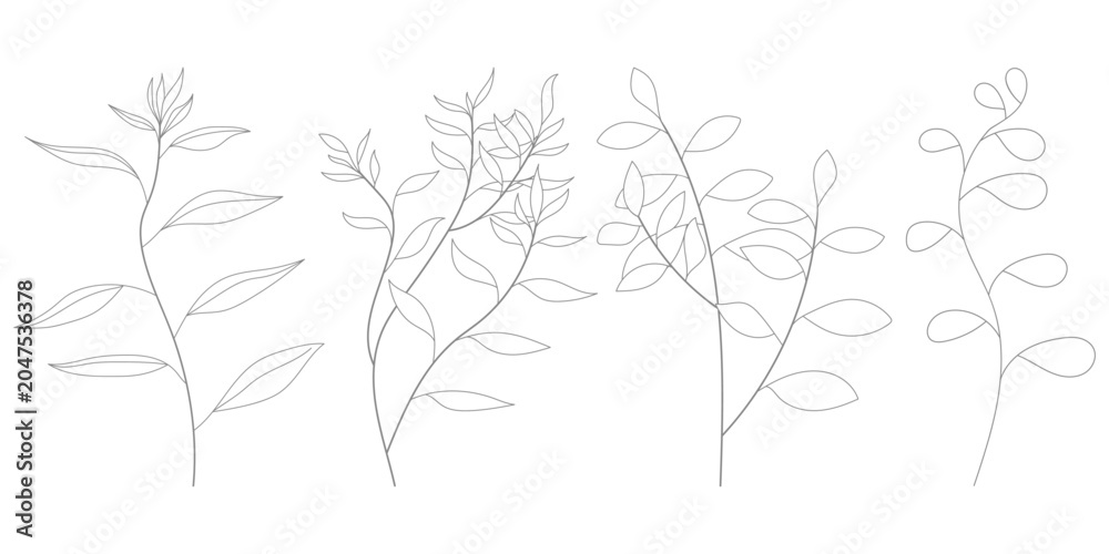 Fototapeta premium botanical element collection featuring elegant leaf line art vector illustrations