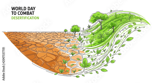 Konstfotografi World Day to Combat Desertification: Dry Land Transforming into Lush Green Ecosy
