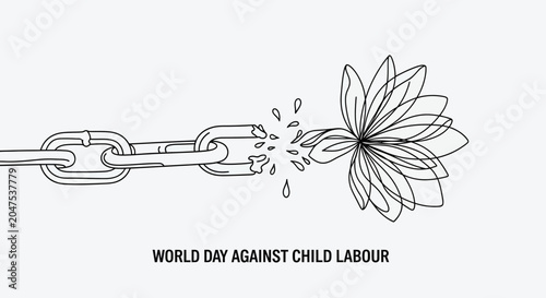Bild auf Leinwand Broken Chain and Blooming Flower - Symbolizing Freedom from Child Labor
