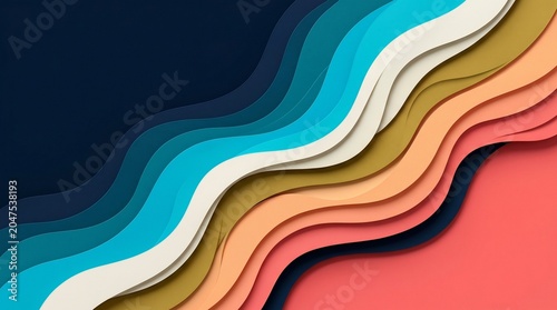 Abstract Colorful Layered Wave Background with Modern Fluid Paper Cut Design