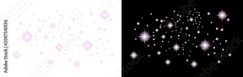Fotografie Collection of bright glowing pink and white lens flare starburst graphic elements on transparent background, PNG Image