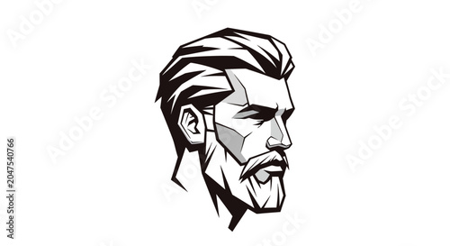 Photos Geometric male head profile with beard and slicked hair