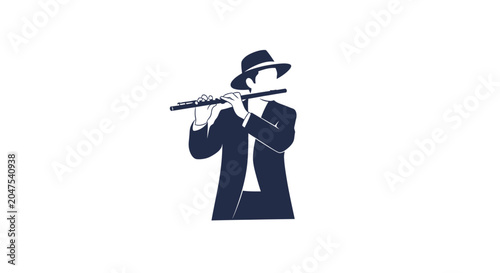 Foto Man Playing Musical Instrument Flute.