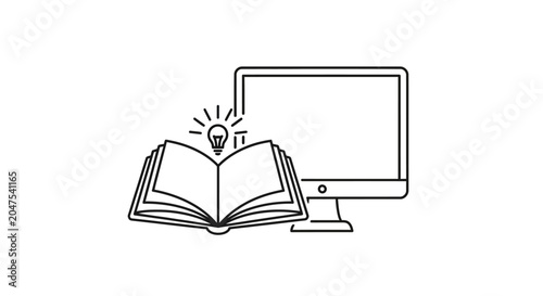 Online education and knowledge with book and computer icon