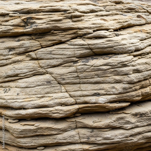 Sandstone rock layers show natural sedimentary deposits and ancient geological formations that display rugged textures and earthy tones across the weathered surface of the desert cliff side.