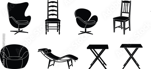 Quadro su tela Black silhouette furniture collection featuring modern chairs, lounge seats, and