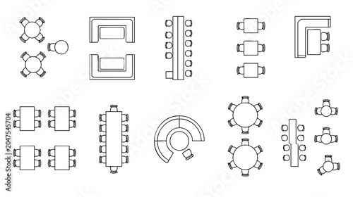 Architectural Restaurant Furniture CAD Blocks Top View Cafe Seating and Dining Symbols